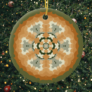 Décoration En Céramique Retro Mandala Orange Vert et Blanc