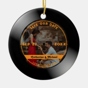 Décoration En Céramique Retro Music Vinyl Record Photo Mariage Round