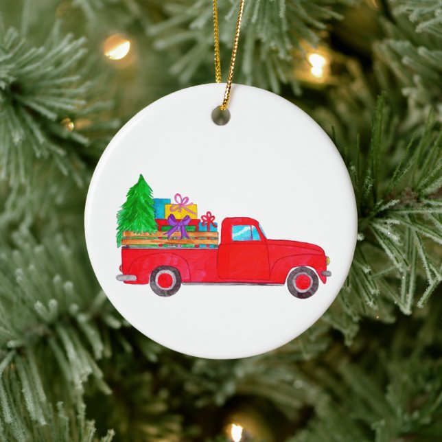 Décoration En Céramique Retro Pickup Truck with Christmas Gifts (Arbre)
