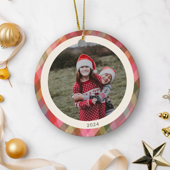 Décoration En Céramique Rétro Plaid de Noël Diagonal Photo Mignonne 2024 (Créateur téléchargé)