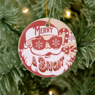 Décoration En Céramique Retro Santa Joyeux Noël Rose Rouge