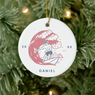 Décoration En Céramique Retro Surfer Boy Beach Vibes Nom et année Big Wave