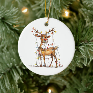 Décoration En Céramique Rindeer à nez rouge irrégulier avec lumières