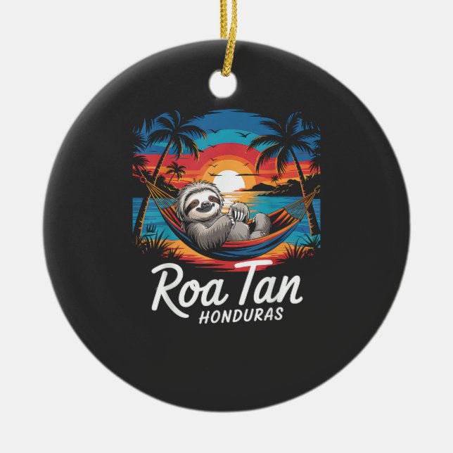 Décoration En Céramique Roatan Sloth, Roatan Honduras Sloth, Roatan T-Shir (Devant)