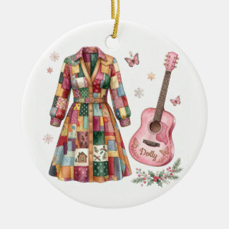 Décoration En Céramique Robe Dolly aux mille couleurs Guitare Rose