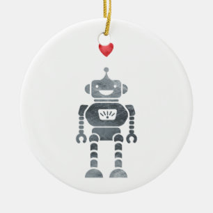Décoration En Céramique Robot doux et heureux avec petit coeur rouge