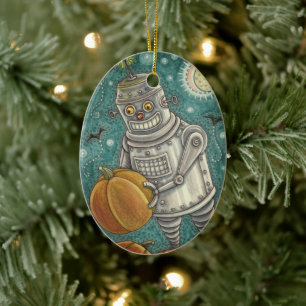 DÉCORATION EN CÉRAMIQUE ROBOT PICER CITROUILLES, HALLOWEEN HOMME MÉCANIQUE