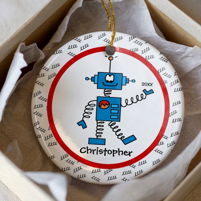 Décoration En Céramique Robot rouge Personnalisé Boy Ornament de Noël (Créateur téléchargé)