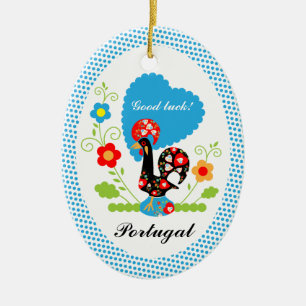 Décoration En Céramique Rooster portugais avec pois bleus