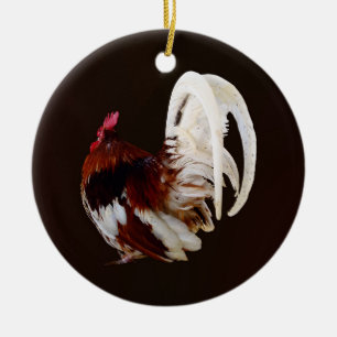 Décoration En Céramique Rooster Rouge Avec Plumes De Queue Blanche