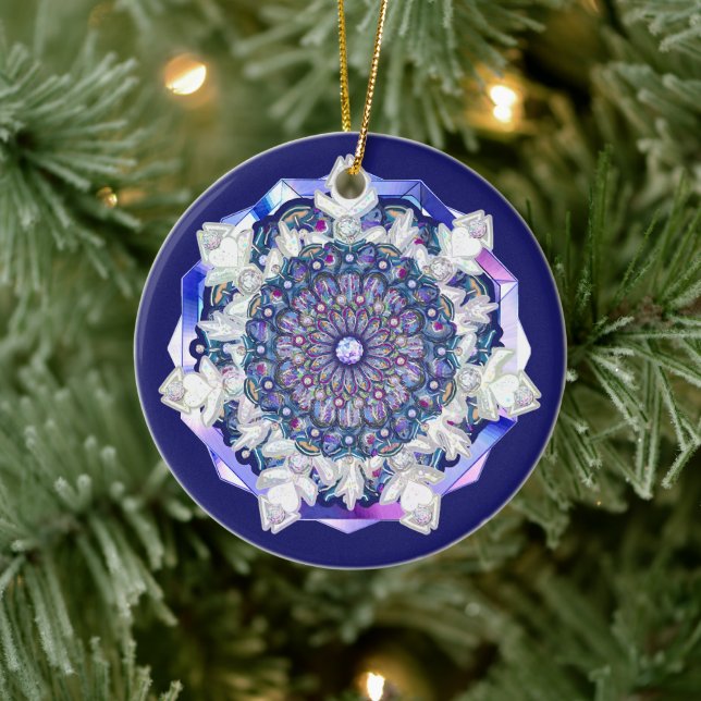 Décoration En Céramique Rosace bleue et flocon de neige (Arbre)