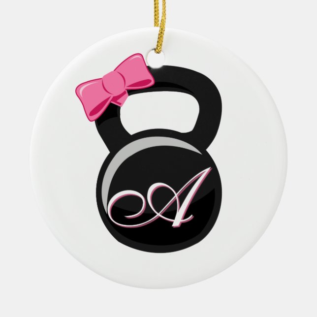 Décoration En Céramique Rose "A " de Kettlebell d'arc et de monogramme (Devant)