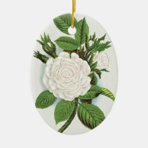 Décoration En Céramique Rose blanche vintage mousse Art botanique Cottagec