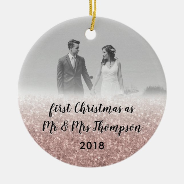 Décoration En Céramique Rose Gold First Christmas Mr & Mrs Couple Photo (Devant)