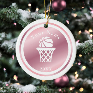 Décoration En Céramique Rose Gold Girls Basketball Nom et année Pink