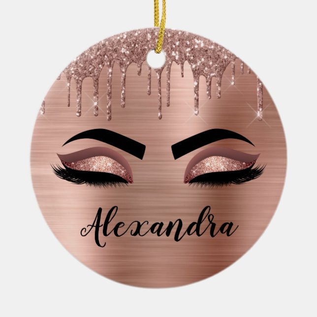 Décoration En Céramique Rose Gold Glitter Sparkle Eyelashes Monogram (Devant)