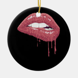 Décoration En Céramique Rose Gold Lipstick Kiss Hot 80s Lips 1980