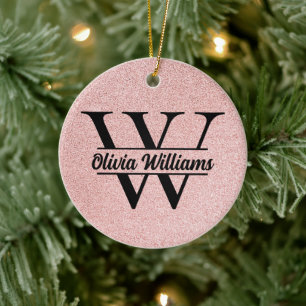 Décoration En Céramique Rose Gold Pailleté Monogramme Étincelle Moderne
