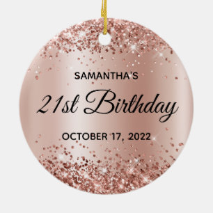 Décoration En Céramique Rose Gold Pailleté Ombré Anniversaire 21 Ans