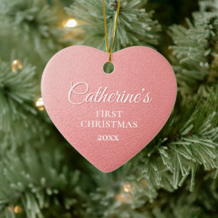 Décoration En Céramique Rose Gold Personnalisé Premier Coeur de Noël