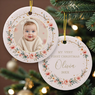 Décoration En Céramique Rose Pâle Céleste Premier Noël de Bébé Photo