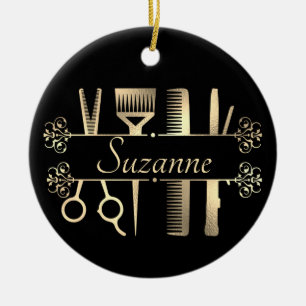 Décoration En Céramique Rose personnalisé cheveux Gold Styliste Coiffeur