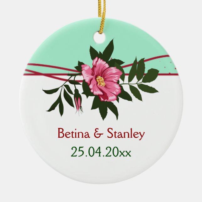 Décoration En Céramique Rose rose sauvage mariage vert menthe (Devant)