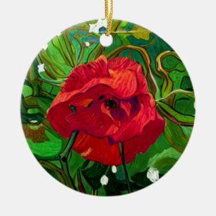 DÉCORATION EN CÉRAMIQUE ROSE ROUGE