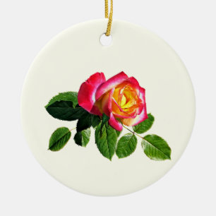 Décoration En Céramique Rose rouge avec centre jaune doré