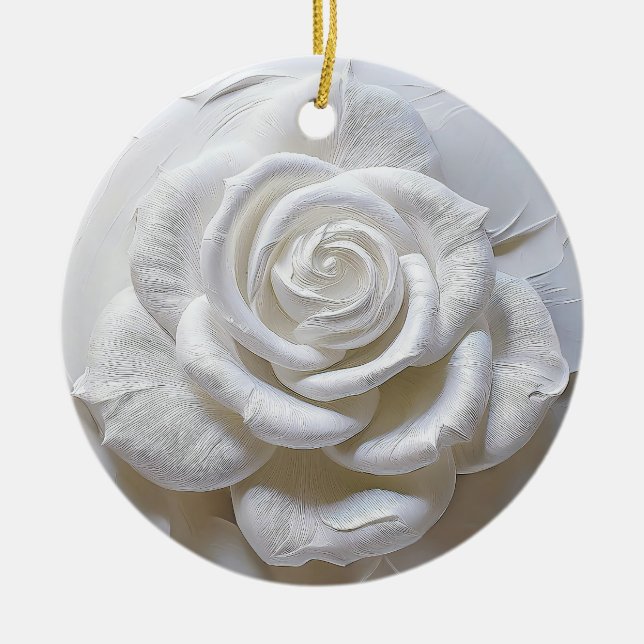 Décoration En Céramique Rose Sculptée - Blanc sur Blanc (Devant)