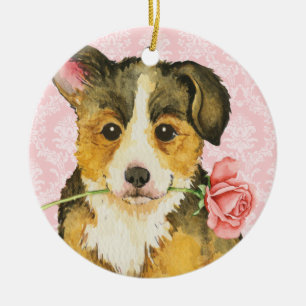 Décoration En Céramique Rose Valentin Pembroke Welsh Corgi