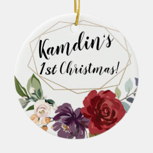 Décoration En Céramique Roses blanches personnalisées Or Parquet géométriq