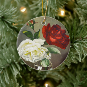 Décoration En Céramique Roses de jardin anciennes dans un vase en verre