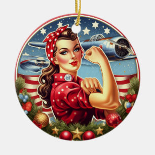 Décoration En Céramique Rosie le Riveter Pin-up Girl Christmas Ornament