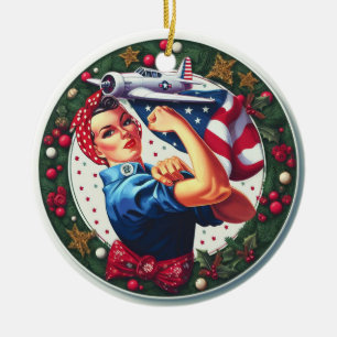 Décoration En Céramique Rosie le Riveter Pin-up Girl Christmas Ornament