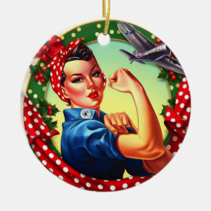 Décoration En Céramique Rosie le Riveter Pin-up Girl Christmas Ornament