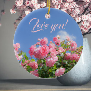 Décoration En Céramique Rosier rose sous ciel bleu, coutume