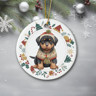 Décoration En Céramique Rottweiler Chiot en hiver Sweet Noël