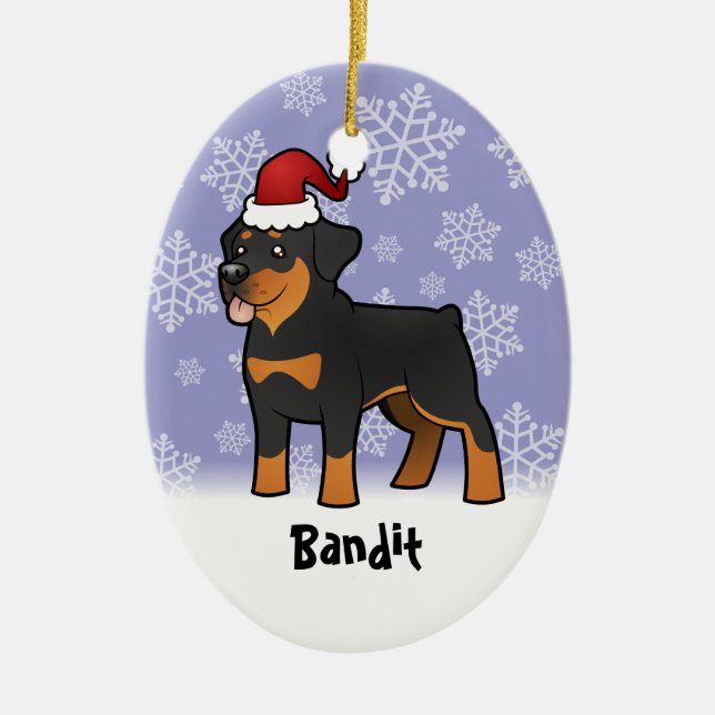 Décoration En Céramique Rottweiler de Noël (ajoutez votre nom d'animaux (Devant)