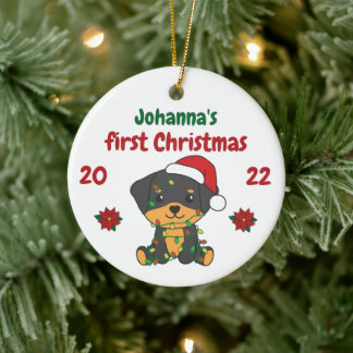 Décoration En Céramique Rottweiler Noël Baby premier Noël