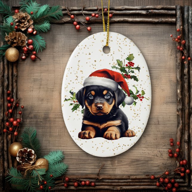 Décoration En Céramique Rottweiler Puppy Christmas Holly (Créateur téléchargé)