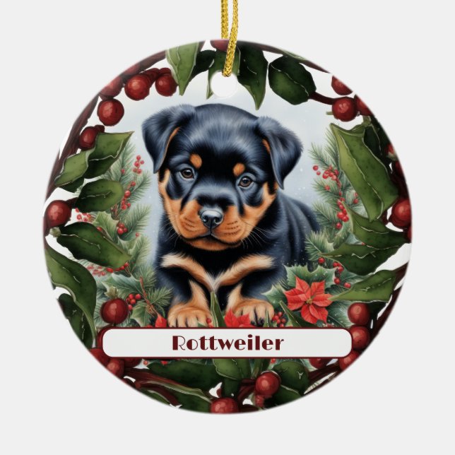 Décoration En Céramique Rottweiler Puppy Holiday Joie personnalisée Noël (Devant)