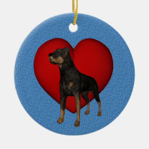 Décoration En Céramique Rottweiler Red Heart Dog Ornament