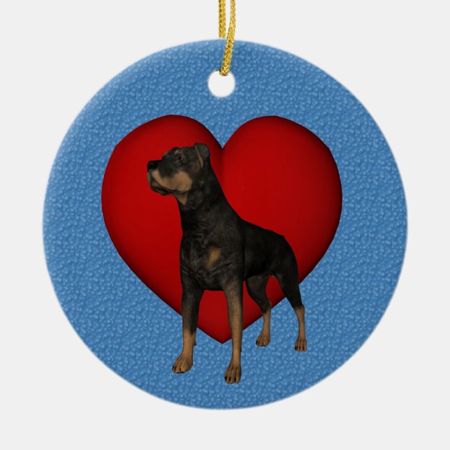 Décoration En Céramique Rottweiler Red Heart Dog Ornament (Devant)