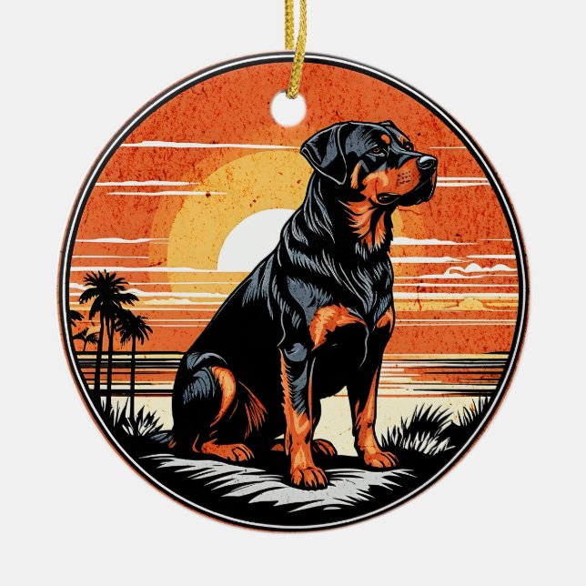 Décoration En Céramique Rottweiler Retro Sunset Dog Lover (Devant)