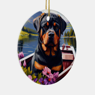 Décoration En Céramique Rottweiler sur une pédale : une aventure Pittoresq