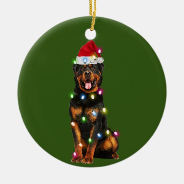 Décoration En Céramique Rottweilers avec des cafés de Noël Santa Hat (Devant)