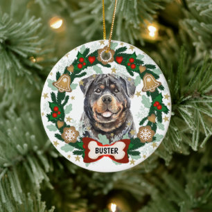 Décoration En Céramique Rotweiler Chien de Noël Chien Cookie Wreath