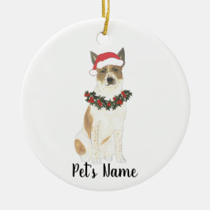 Décoration En Céramique Rouge & Blanc Chien de Bétail Heeler Noël