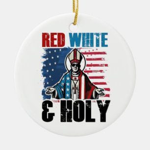 Décoration En Céramique Rouge Blanc et Saint Pape Léon XIV, 4 juillet